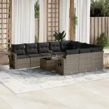 11 részes szürke polyrattan kerti ülőgarnitúra párnákkal