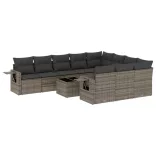 11 részes szürke polyrattan kerti ülőgarnitúra párnákkal