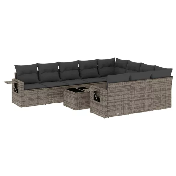 11 részes szürke polyrattan kerti ülőgarnitúra párnákkal