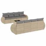 9 részes bézs polyrattan kerti ülőgarnitúra párnákkal