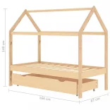fiókos tömör fenyőfa gyerekágykeret 80x160 cm