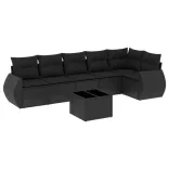 7 részes fekete polyrattan kerti ülőgarnitúra párnával