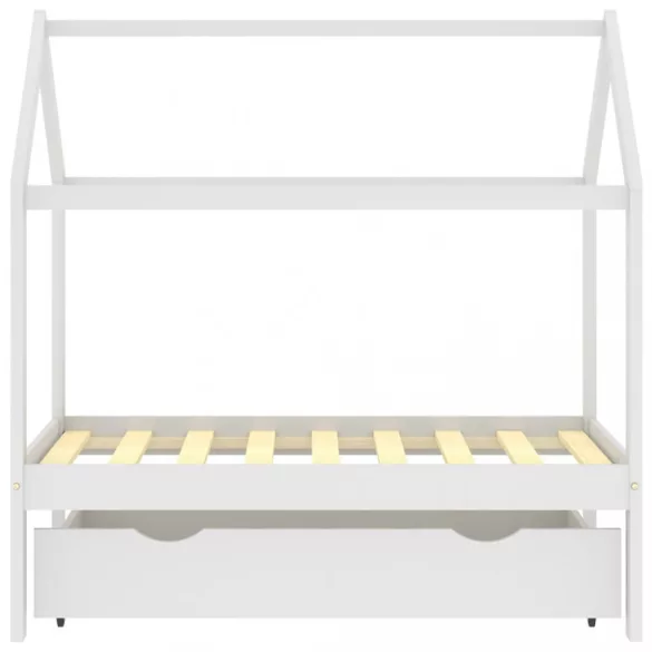 fehér tömör fenyőfa gyerekágykeret fiókkal 70 x 140 cm