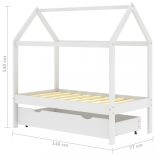 fehér tömör fenyőfa gyerekágykeret fiókkal 70 x 140 cm