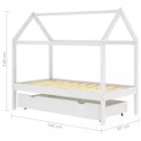 fehér tömör fenyőfa gyerek ágykeret fiókkal 80x160 cm