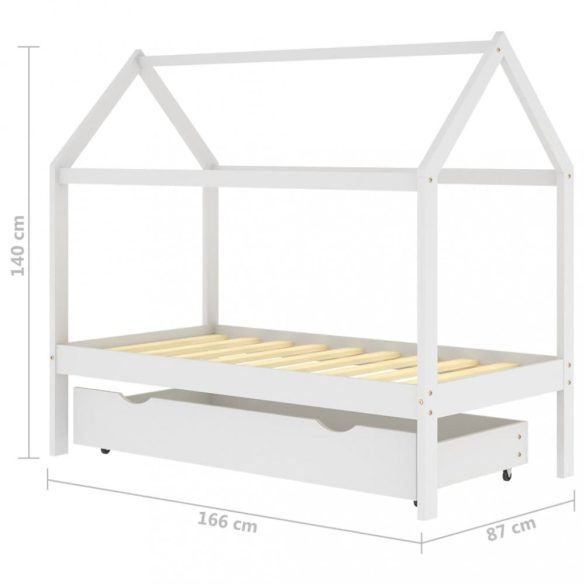 fehér tömör fenyőfa gyerek ágykeret fiókkal 80x160 cm