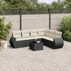7 részes fekete polyrattan kerti ülőgarnitúra párnával