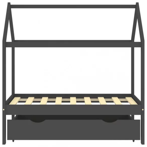 sötétszürke tömör fenyőfa gyerekágykeret fiókkal 70 x 140 cm