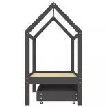 sötétszürke tömör fenyőfa gyerekágykeret fiókkal 70 x 140 cm