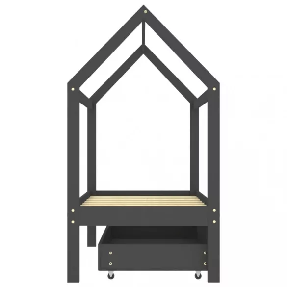 sötétszürke tömör fenyőfa gyerekágykeret fiókkal 70 x 140 cm