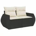 7 részes fekete polyrattan kerti ülőgarnitúra párnával