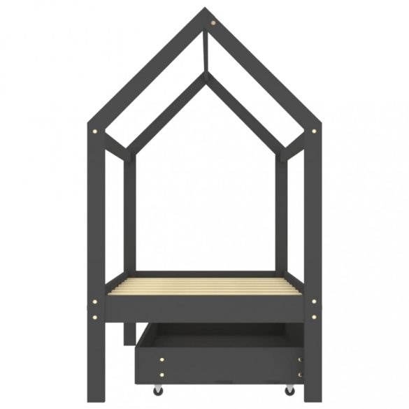 sötétszürke tömör fenyőfa gyerekágykeret fiókkal 80 x 160 cm