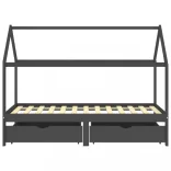 fiókos sötétszürke tömör fenyőfa gyerekágykeret 90 x 200 cm