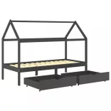 fiókos sötétszürke tömör fenyőfa gyerekágykeret 90 x 200 cm