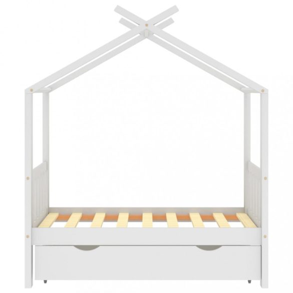 fehér tömör fenyőfa gyerekágykeret fiókkal 70 x 140 cm
