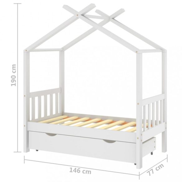 fehér tömör fenyőfa gyerekágykeret fiókkal 70 x 140 cm