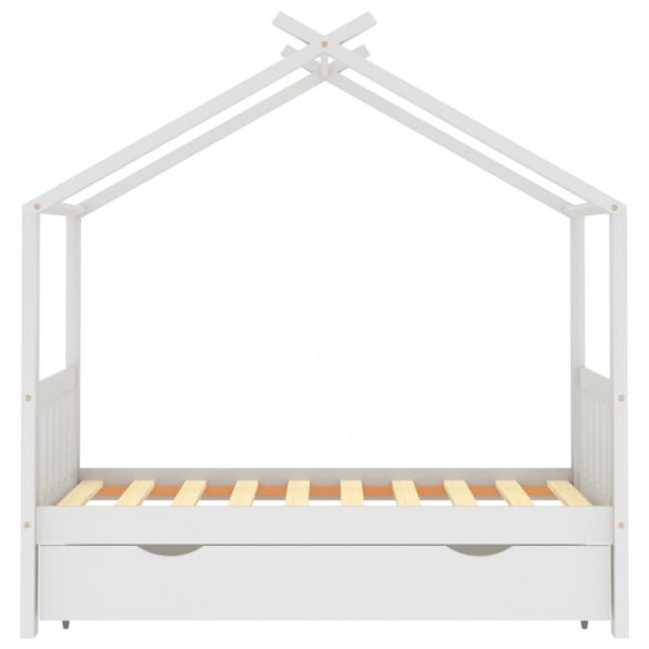 fehér tömör fenyőfa gyerekágykeret fiókkal 80x160 cm