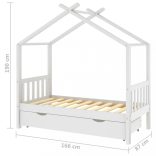 fehér tömör fenyőfa gyerekágykeret fiókkal 80x160 cm