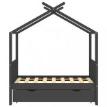 sötétszürke tömör fenyőfa gyerekágykeret fiókkal 70 x 140 cm