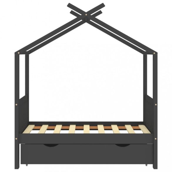 sötétszürke tömör fenyőfa gyerekágykeret fiókkal 70 x 140 cm