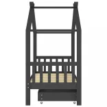 sötétszürke tömör fenyőfa gyerekágykeret fiókkal 80 x 160 cm