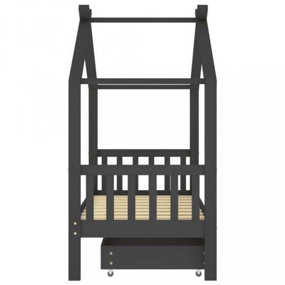 sötétszürke tömör fenyőfa gyerekágykeret fiókkal 80 x 160 cm