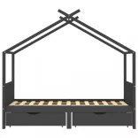 fiókos sötétszürke tömör fenyőfa gyerekágykeret 90 x 200 cm