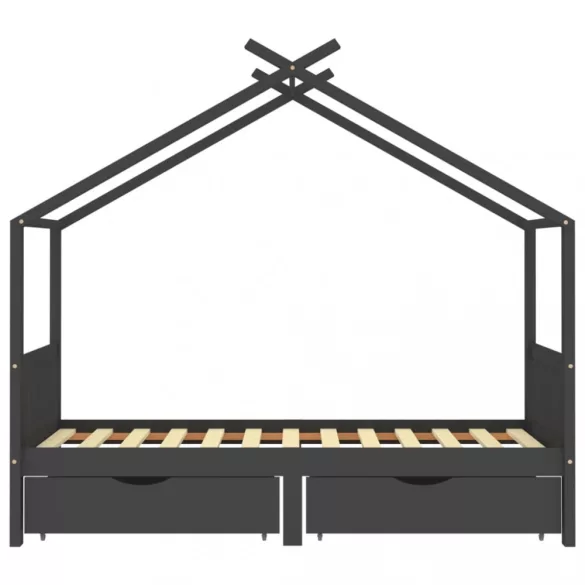 fiókos sötétszürke tömör fenyőfa gyerekágykeret 90 x 200 cm