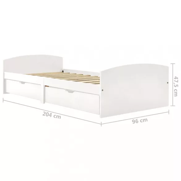 fehér tömör fenyőfa ágykeret 2 fiókkal 90 x 200 cm