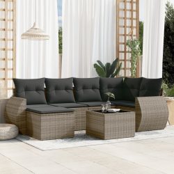   7 részes szürke polyrattan kerti ülőgarnitúra párnákkal