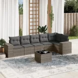 7 részes szürke polyrattan kerti ülőgarnitúra párnákkal