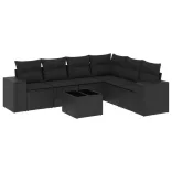 7 részes fekete polyrattan kerti ülőgarnitúra párnával