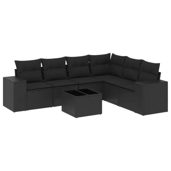 7 részes fekete polyrattan kerti ülőgarnitúra párnával