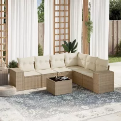 7 részes bézs polyrattan kerti ülőgarnitúra párnákkal