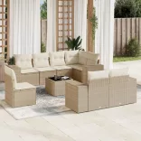 9 részes bézs polyrattan kerti ülőgarnitúra párnákkal