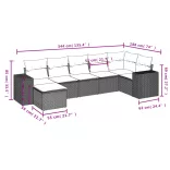 8 részes fekete polyrattan kerti ülőgarnitúra párnákkal