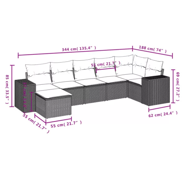8 részes szürke polyrattan kerti ülőgarnitúra párnákkal