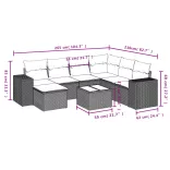 8 részes fekete polyrattan kerti ülőgarnitúra párnákkal