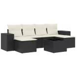 7 részes fekete polyrattan kerti ülőgarnitúra párnával