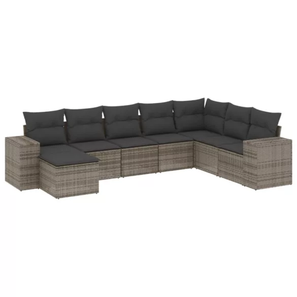8 részes szürke polyrattan kerti ülőgarnitúra párnákkal