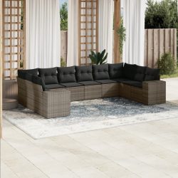   10 részes szürke polyrattan kerti ülőgarnitúra párnákkal