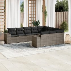   10 részes szürke polyrattan kerti ülőgarnitúra párnákkal