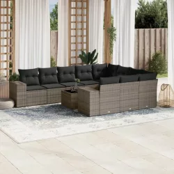   11 részes szürke polyrattan kerti ülőgarnitúra párnákkal