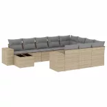 11 részes bézs polyrattan kerti ülőgarnitúra párnákkal