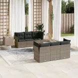 7 részes szürke polyrattan kerti ülőgarnitúra párnákkal