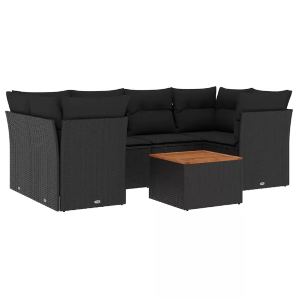7 részes fekete polyrattan kerti ülőgarnitúra párnával