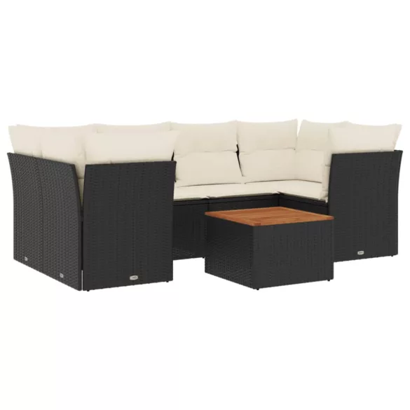 7 részes fekete polyrattan kerti ülőgarnitúra párnával
