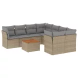 9 részes bézs polyrattan kerti ülőgarnitúra párnákkal