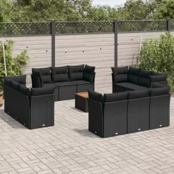   13 részes fekete polyrattan kerti ülőgarnitúra párnákkal