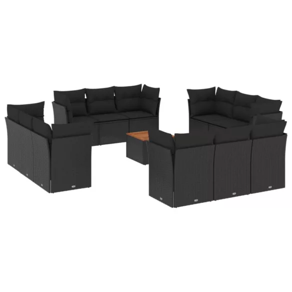 13 részes fekete polyrattan kerti ülőgarnitúra párnákkal
